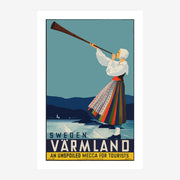 Affiche vintage Scandinave, femme à la lunette marine