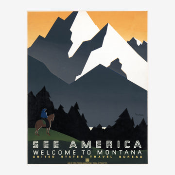 Montana, affiche voyage noir et or rétro