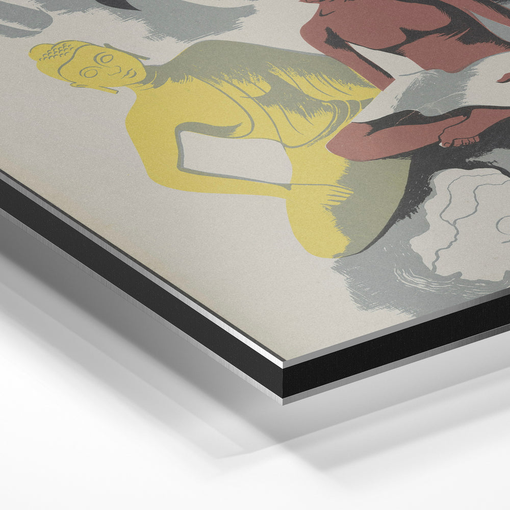 Gros plan de la matière : le tirage contrecollé sur aluminium Dibond mat, tranche visible.