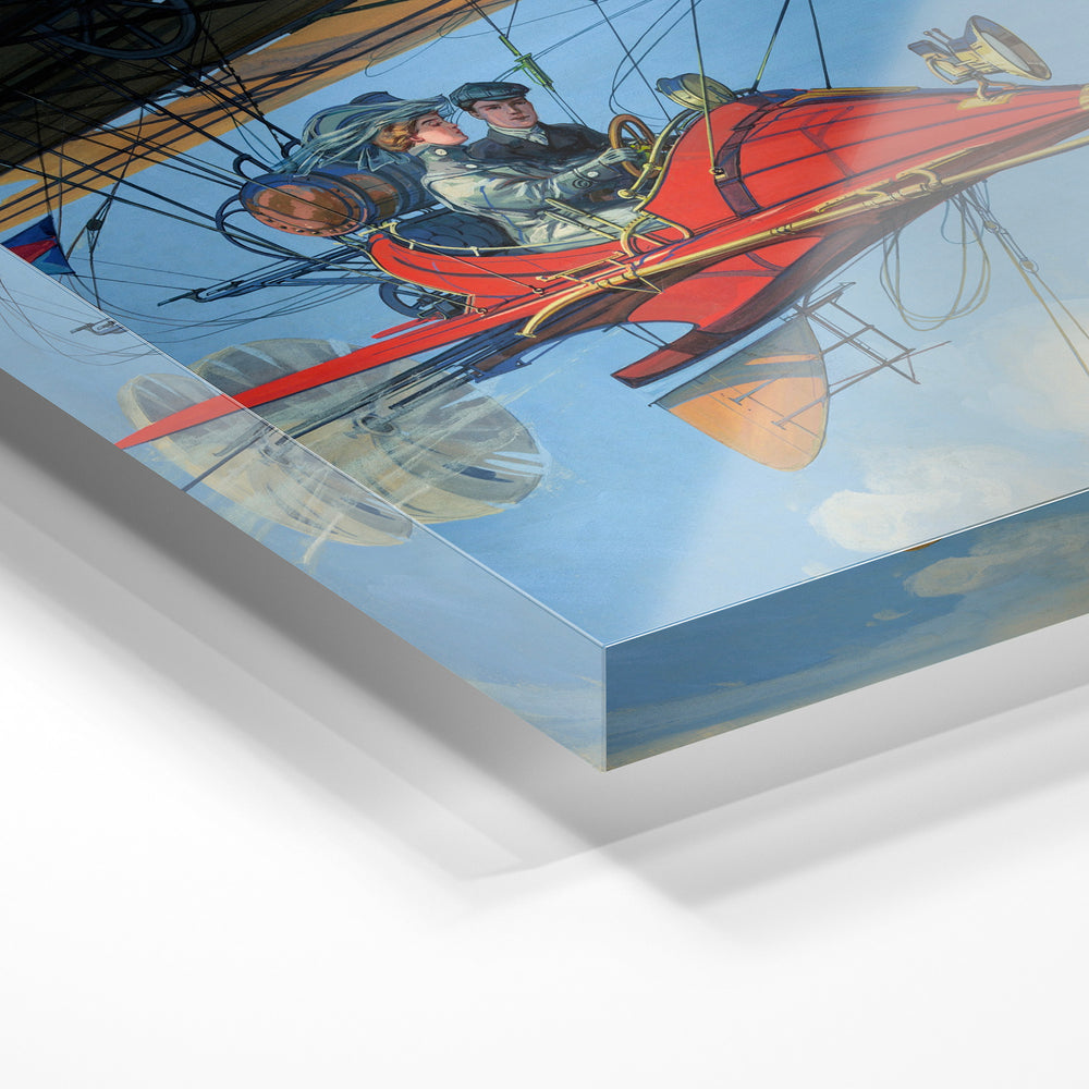 Gros plan de la matière : le tirage sous verre acrylique, tranche transparente visible.