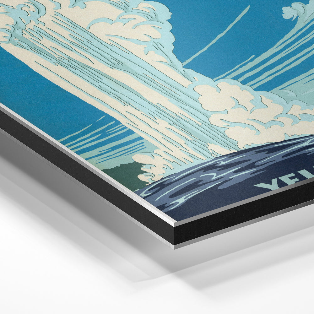 Gros plan de la matière : le tirage contrecollé sur aluminium Dibond mat, tranche visible.