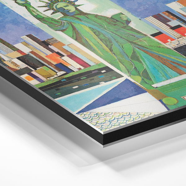 New York pop art rétro vintage, affiche airline bleu — Aluminium Dibond