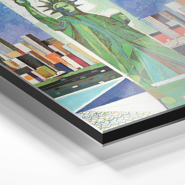 New York pop art rétro vintage, affiche airline bleu — Aluminium Dibond relief 3D