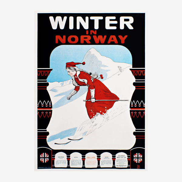 Affiche vintage ski en Norvège, noir et rouge — Toile sur châssis