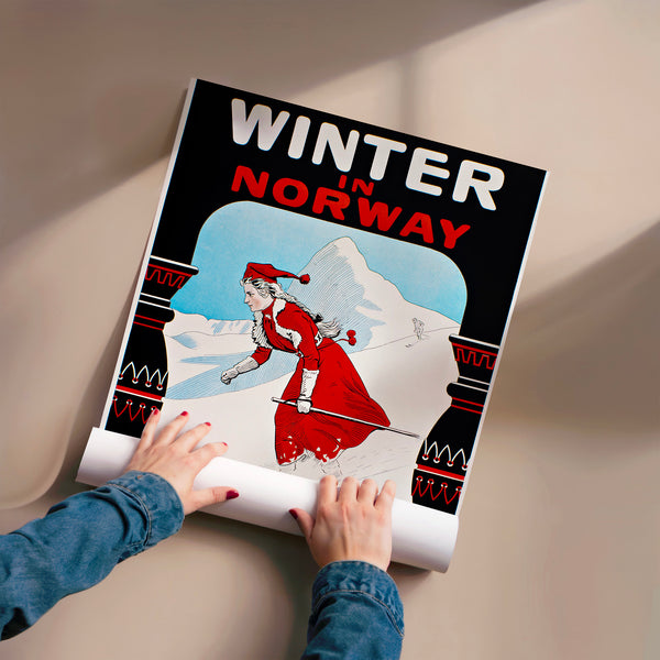 Affiche vintage ski en Norvège, noir et rouge — Poster HP mat