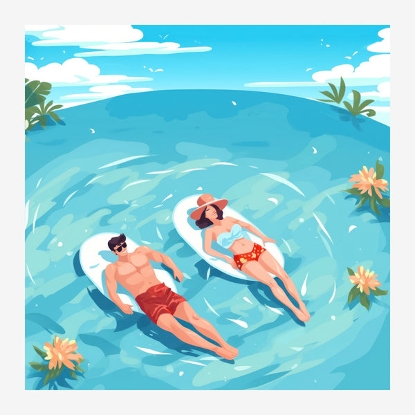 Deux baigneurs turquoise, affiche pop art plage — Toile sur châssis