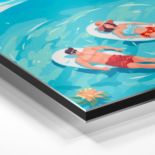 Deux baigneurs turquoise, affiche pop art plage — Aluminium Dibond