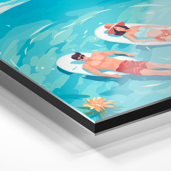 Deux baigneurs turquoise, affiche pop art plage — Aluminium Dibond relief 3D