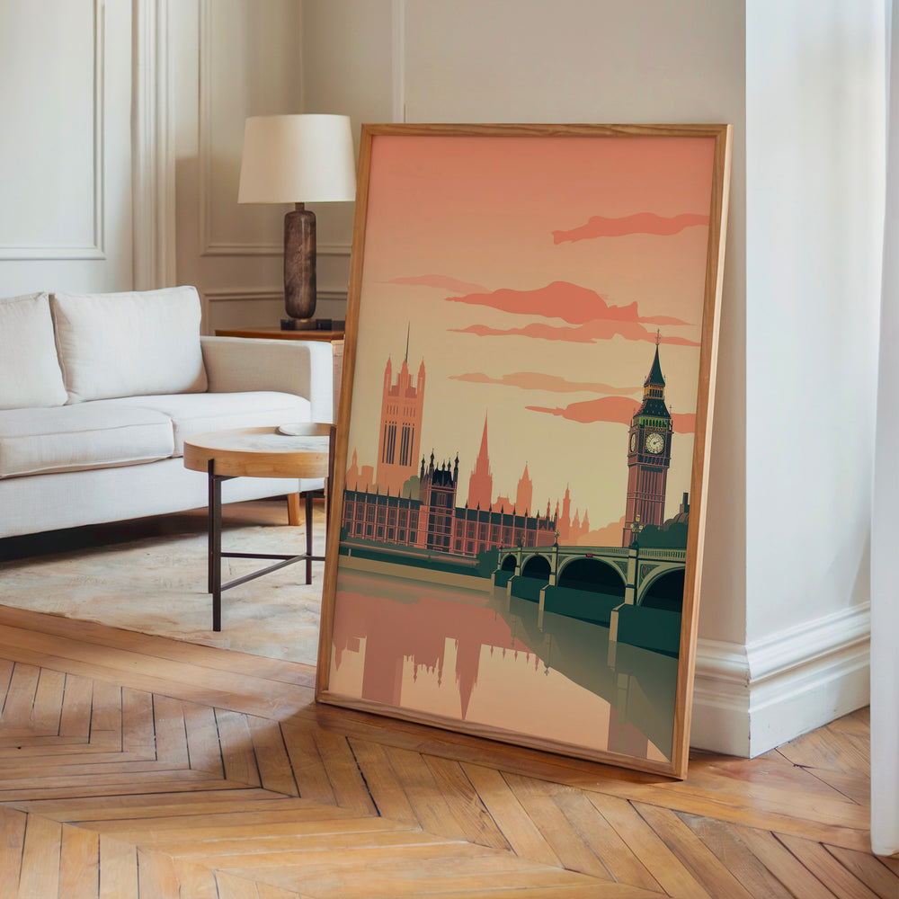 Le tableau accroché en situation dans un intérieur meublé.