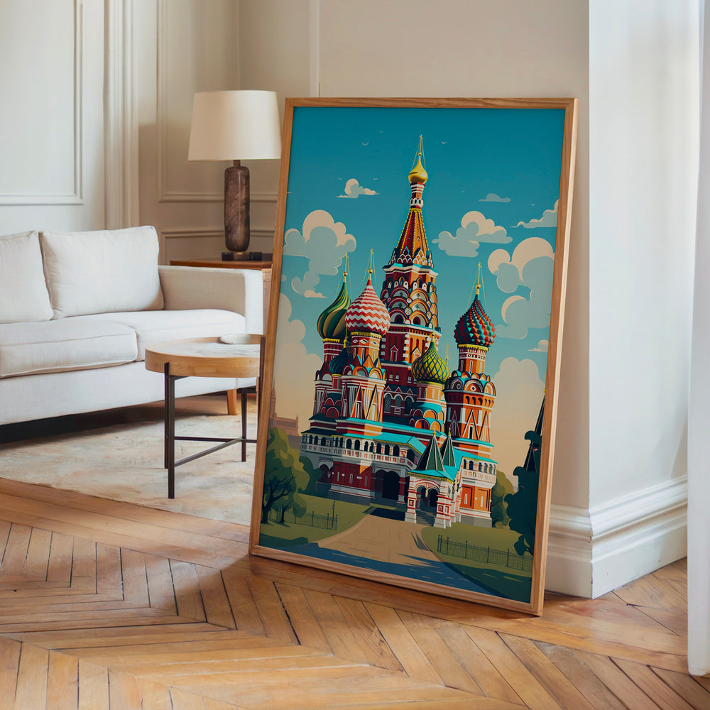 Le tableau accroché en situation dans un intérieur meublé.