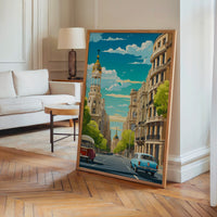 Le tableau accroché en situation dans un intérieur meublé.
