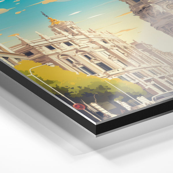 Avenue classique, tour dorée et ciel bleu — Aluminium Dibond relief 3D