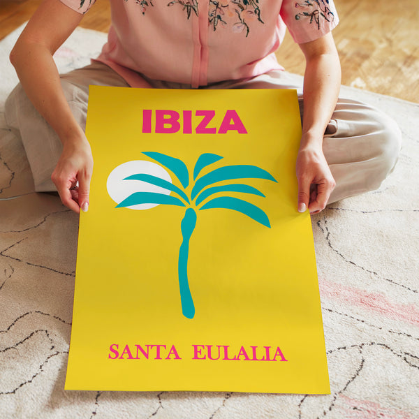 Affiche vintage Ibiza palmier jaune et rose — Poster HP mat