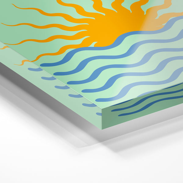 Saint-Tropez affiche rétro soleil et vagues — Verre acrylique