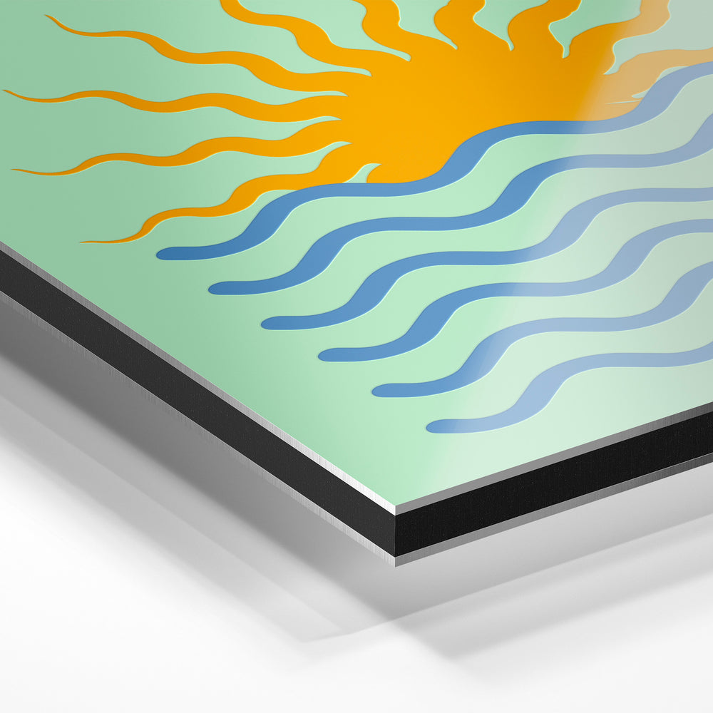 Gros plan du relief : la surépaisseur d'encre en lumière rasante sur aluminium Dibond.