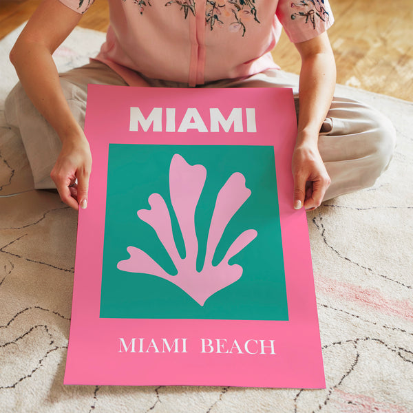 Affiche Miami Beach rose et turquoise pop art — Poster HP mat