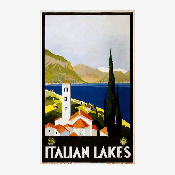 Affiche vintage Lacs italiens, style art déco — Toile sur châssis