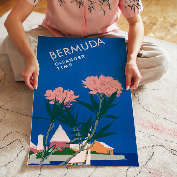 Bermuda in Oleander Time, affiche vintage bleu indigo — Poster HP mat