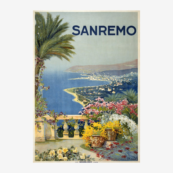 Affiche vintage Sanremo, vue méditerranéenne — Toile sur châssis