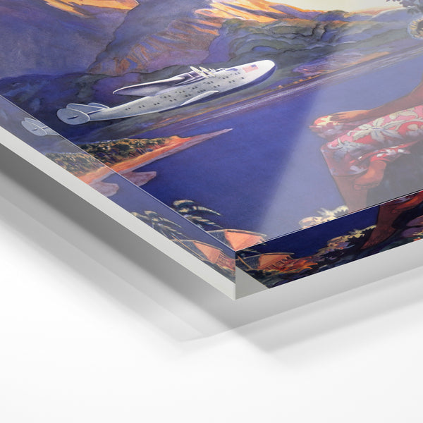 Affiche voyage rétro « Fly to South Sea Isles » — Verre acrylique
