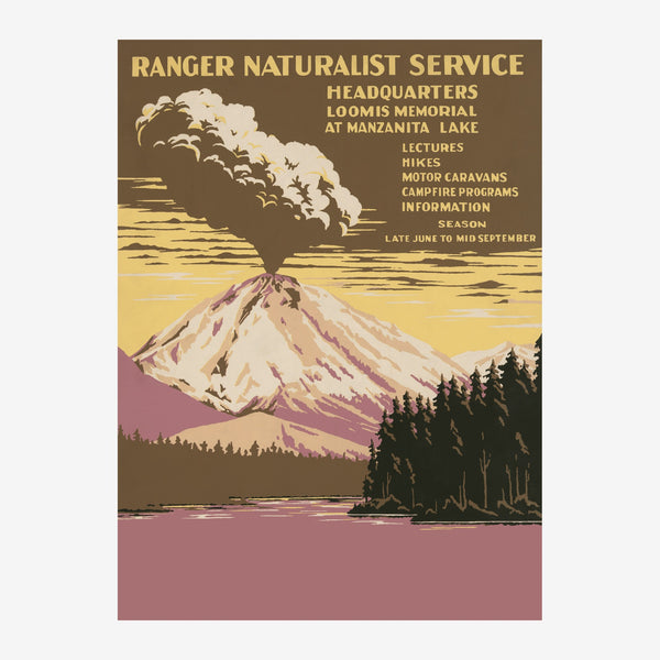 Affiche vintage volcan et lac, terracotta — Toile sur châssis