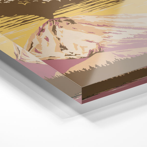Affiche vintage volcan et lac, terracotta — Verre acrylique