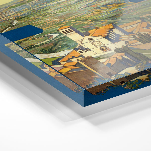 Affiche Assisi bleu nuit, style vintage voyage — Verre acrylique