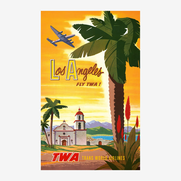 Affiche vintage Los Angeles TWA Airlines — Toile sur châssis