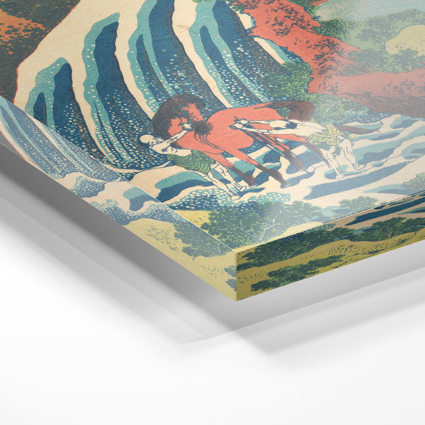 Cascade et chevaux dans la montagne, estampe asiatique — Verre acrylique