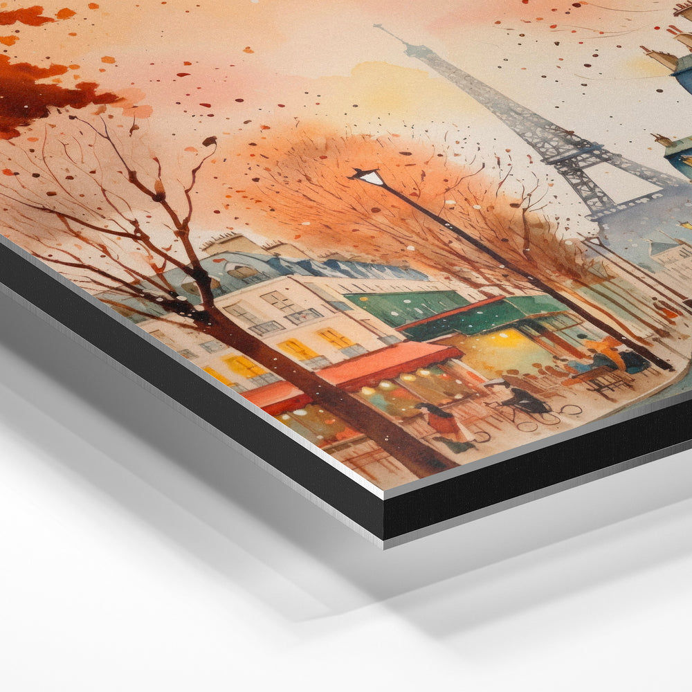 Gros plan de la matière : le tirage contrecollé sur aluminium Dibond mat, tranche visible.