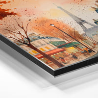 Gros plan de la matière : le tirage contrecollé sur aluminium Dibond mat, tranche visible.