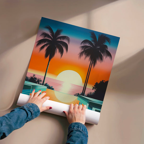 Coucher de soleil rétro vintage au-dessus de la terrasse — Poster HP mat