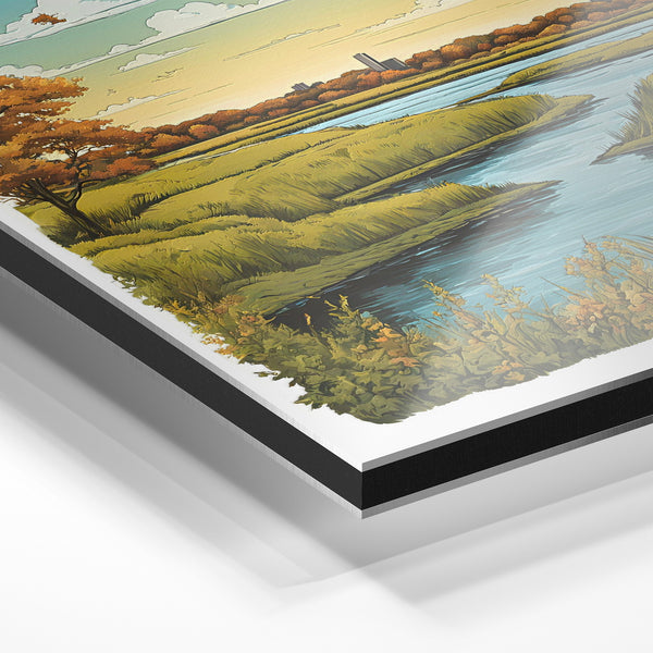 Rivière d'automne, paysage nature vintage — Aluminium Dibond relief 3D