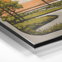 Gros plan de la matière : le tirage contrecollé sur aluminium Dibond mat, tranche visible.
