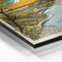 Gros plan du relief : la surépaisseur d'encre en lumière rasante sur aluminium Dibond.