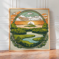 Le tableau accroché en situation dans un intérieur meublé.