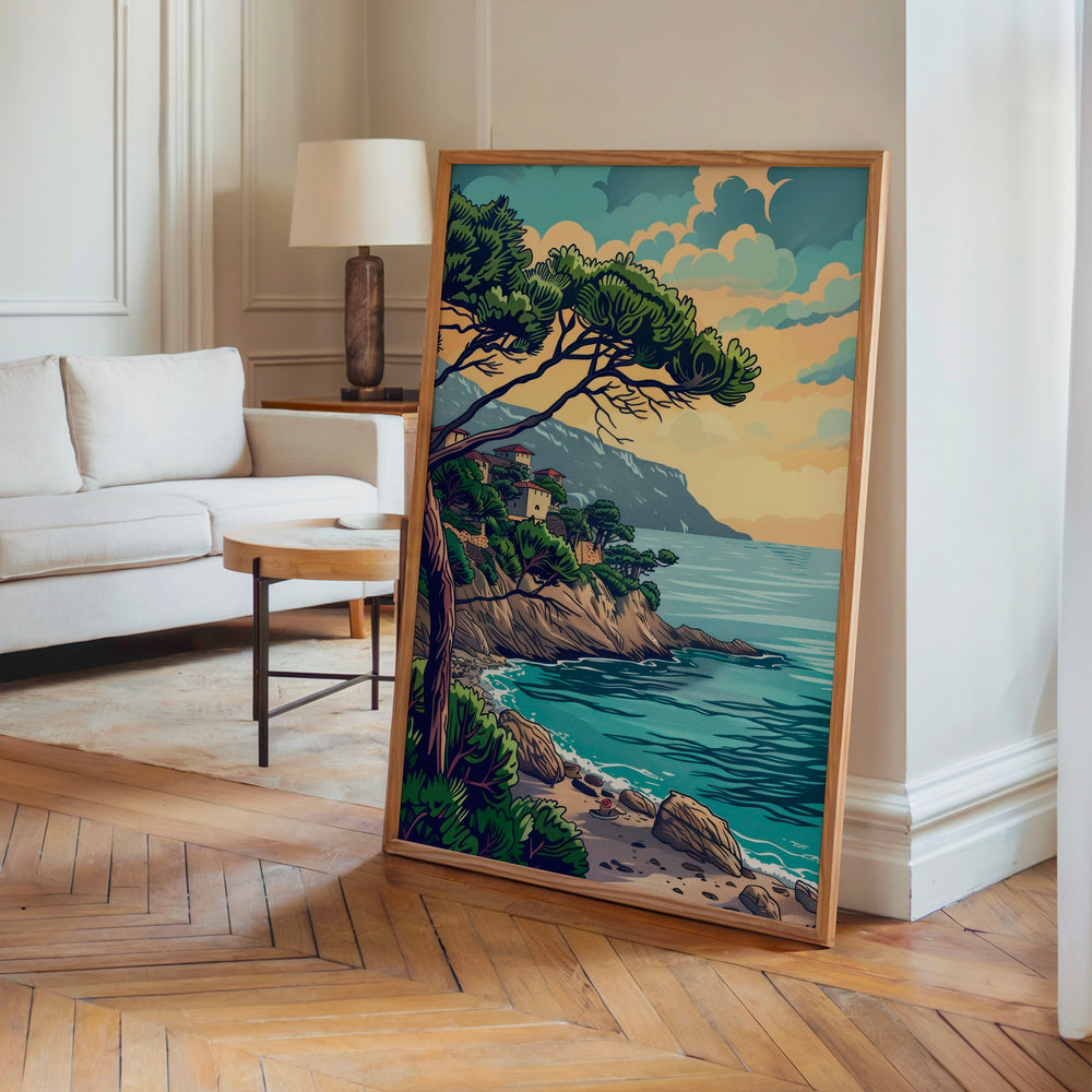 Le tableau accroché en situation dans un intérieur meublé.