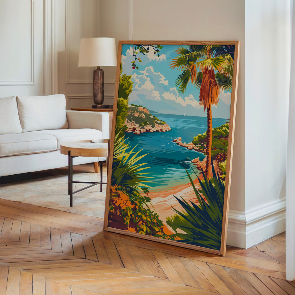 Le tableau accroché en situation dans un intérieur meublé.
