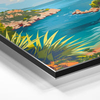 Gros plan de la matière : le tirage contrecollé sur aluminium Dibond mat, tranche visible.