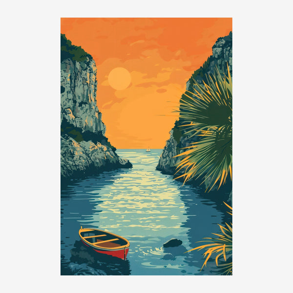 Criques rocheuses au coucher soleil orange — Toile sur châssis