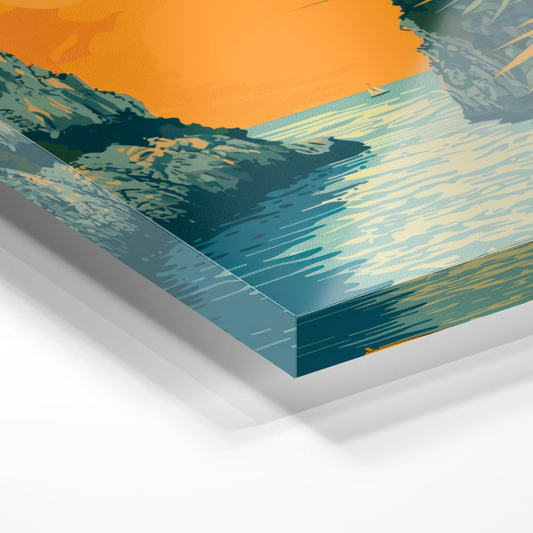 Criques rocheuses au coucher soleil orange — Verre acrylique