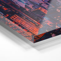 Gros plan de la matière : le tirage sous verre acrylique, tranche transparente visible.