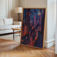 Le tableau accroché en situation dans un intérieur meublé.