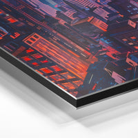 Gros plan de la matière : le tirage contrecollé sur aluminium Dibond mat, tranche visible.