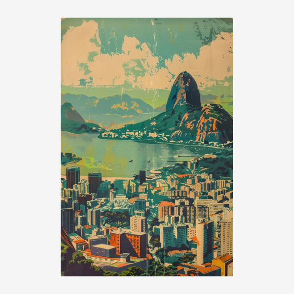 Baie de montagne et skyline vintage rétro — Toile sur châssis