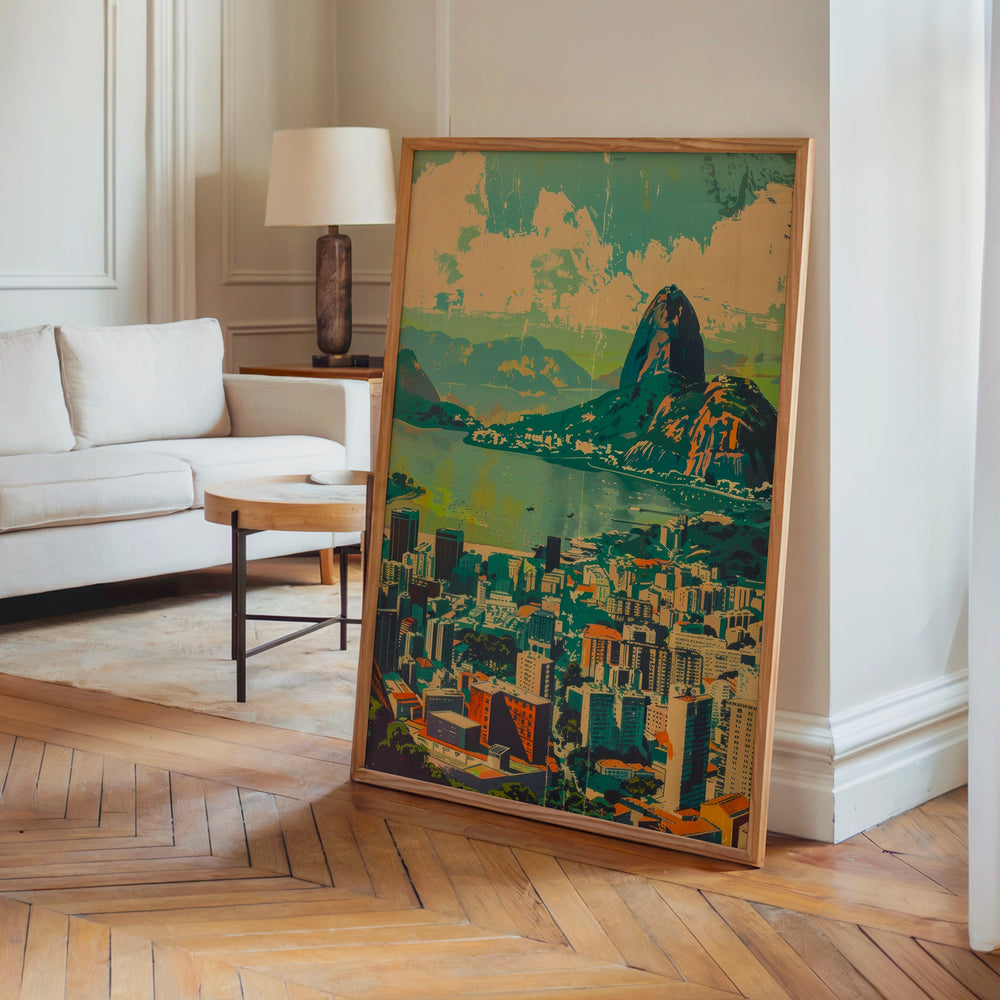 Le tableau accroché en situation dans un intérieur meublé.