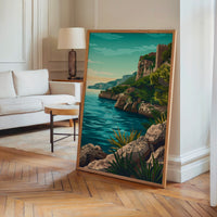 Le tableau accroché en situation dans un intérieur meublé.