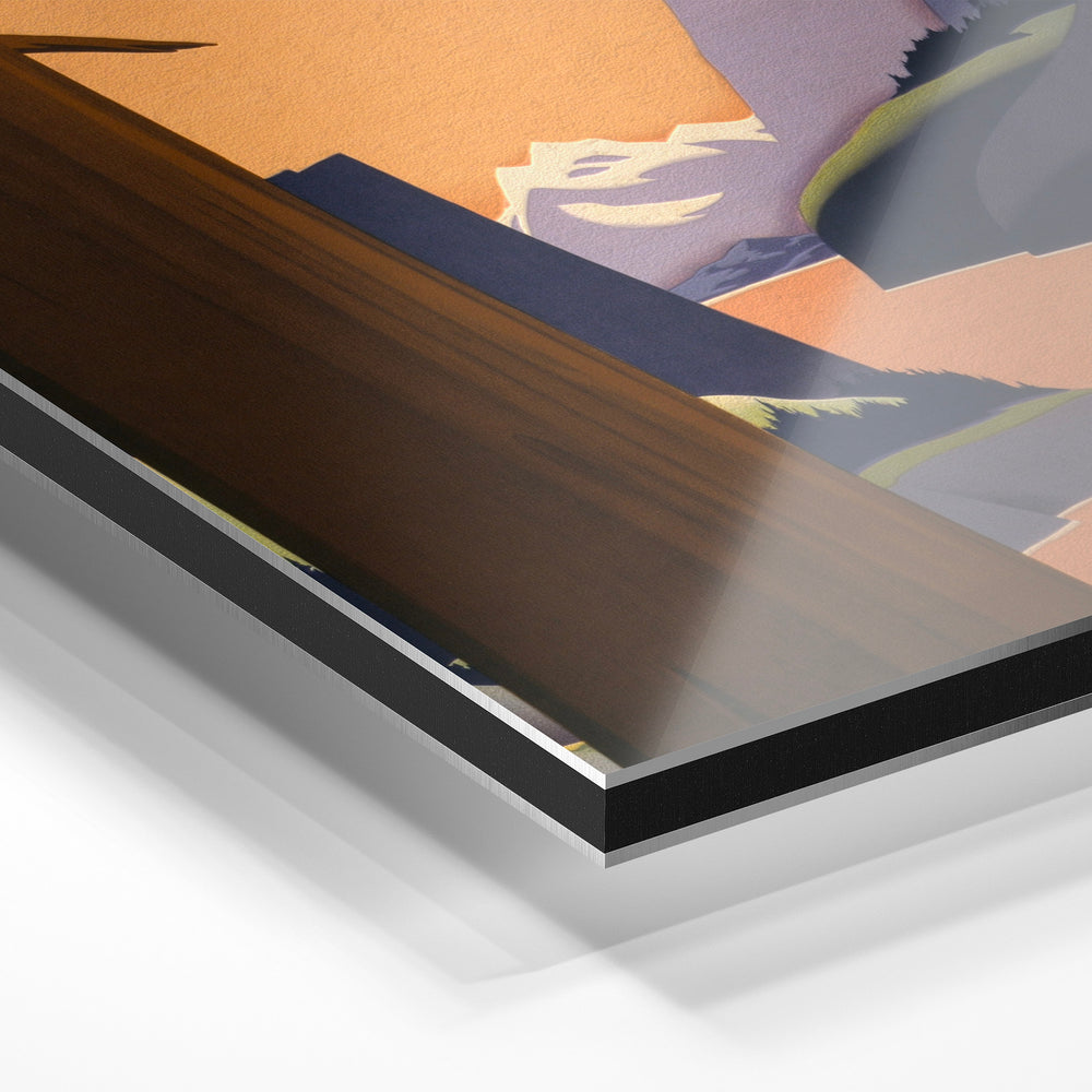 Gros plan du relief : la surépaisseur d'encre en lumière rasante sur aluminium Dibond.