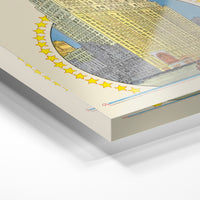 Gros plan de la matière : le tirage sous verre acrylique, tranche transparente visible.