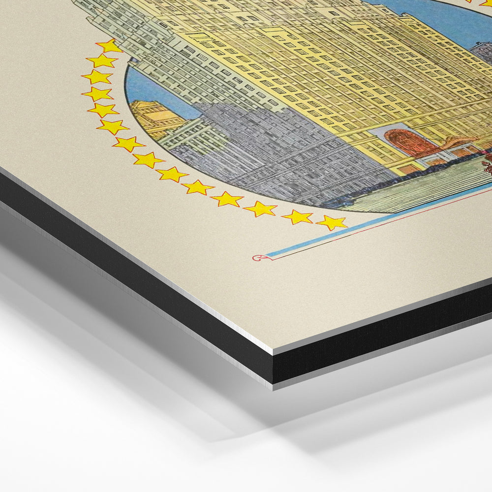 Gros plan de la matière : le tirage contrecollé sur aluminium Dibond mat, tranche visible.